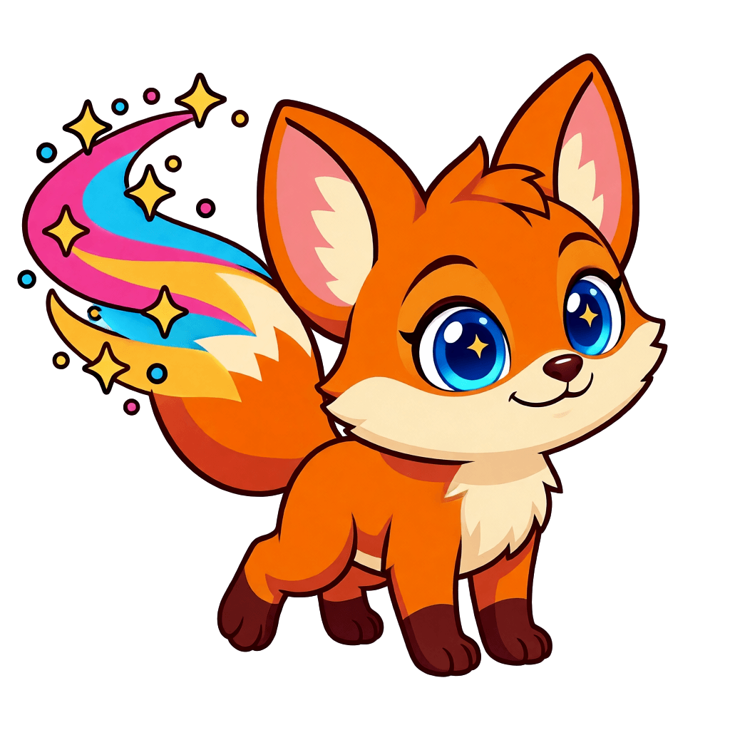Pyxie, the Zodix fox cub, with her comet tail