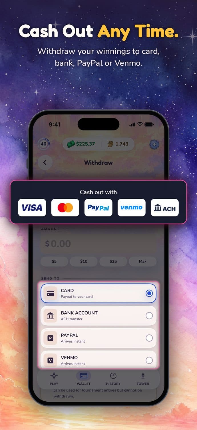 Cash out any time